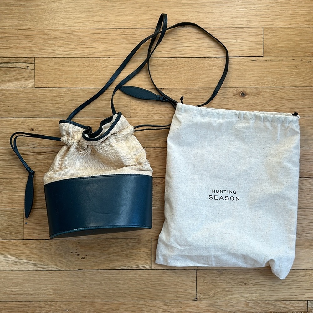Hunting Season Raffia and Leather bucket bag